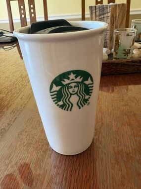 Starbucks White Ceramic Travel Mug 10 oz